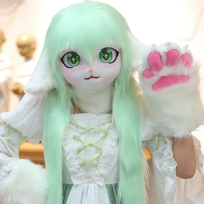 SN66 Kig Fursuit Kigurumi Headset Furry Cosplay Kostüm Kawaii Cute Animal Comiket Furries Paw Head Base Mask Rabbit Cat DolW&C@
