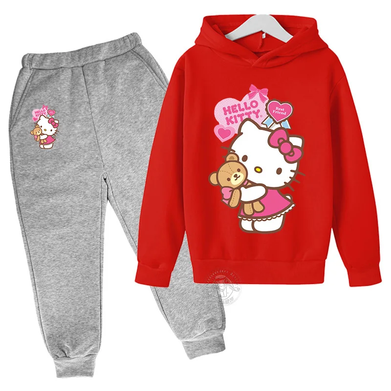 Hello Kitty kawaii children\'s suit street fashion boys and girls suit baby sports pullover + sweatpants two-piece outdoor sports