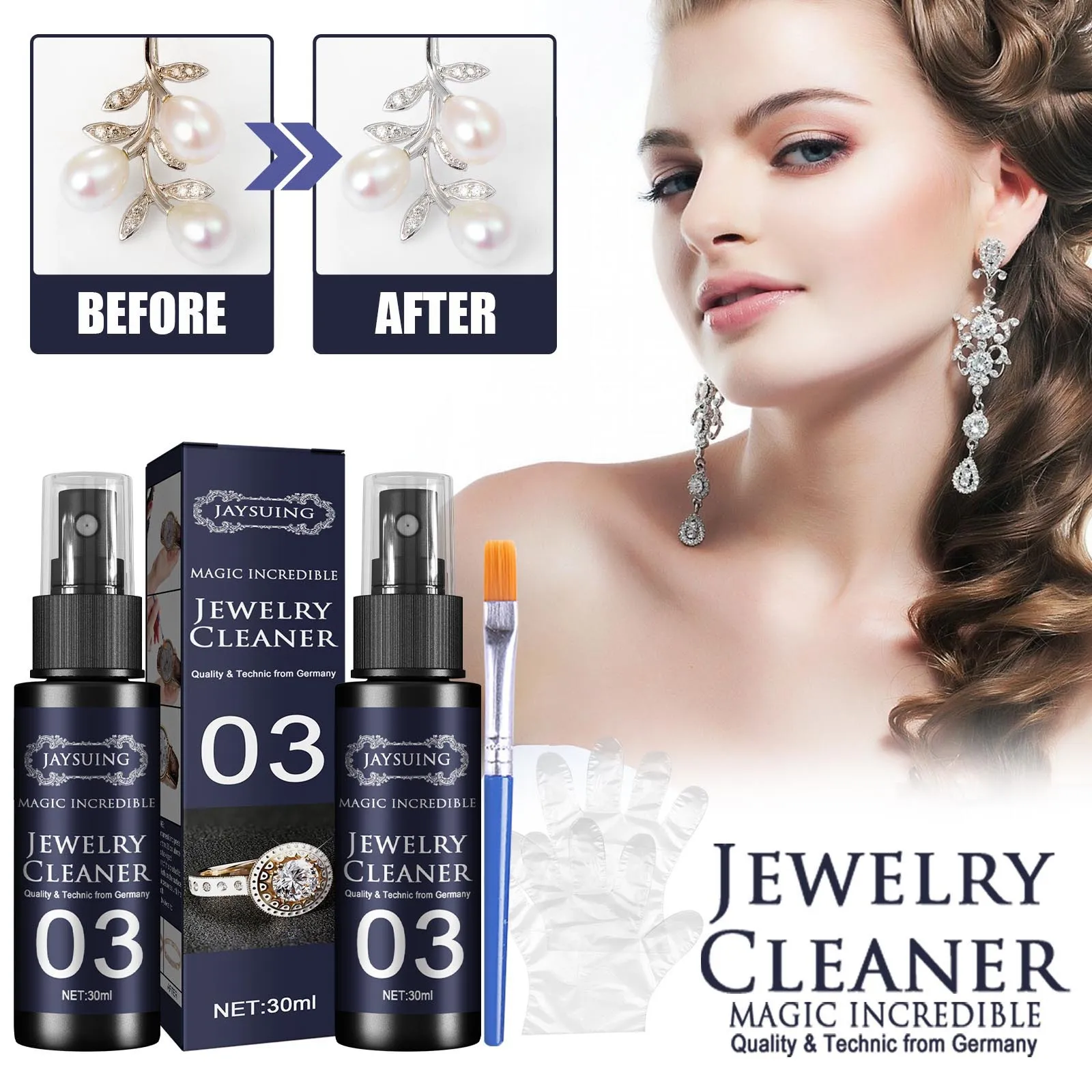 Limpiador de joyas de 30ml, decontaminación efectiva, antioxidante a largo plazo, eliminación de manchas de óxido, reloj, anillo de diamante, Spray de limpieza
