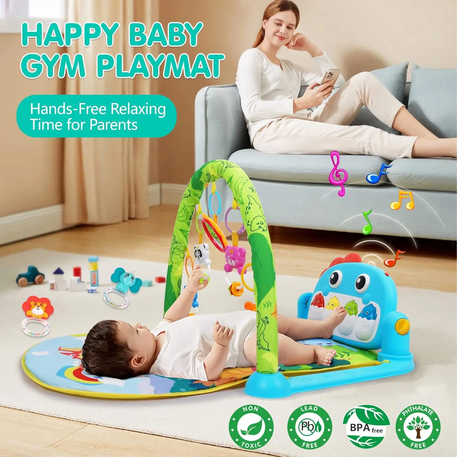 USA Baby Gym Play Mats Time Mat ของเล่นดนตรีศูนย์กิจกรรมสําหรับทารกแรกเกิดของเล่นเปียโนเด็ก Play Mat เพลงไดโนเสาร์สไตล์