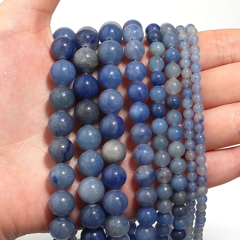 1 Strang Blaue Aventurin-Steinperlen 4/6/8/10/12mm Runde Abstandhalterperlen Natursteinperlen für Schmuckherstellung DIY Armband Zubehör