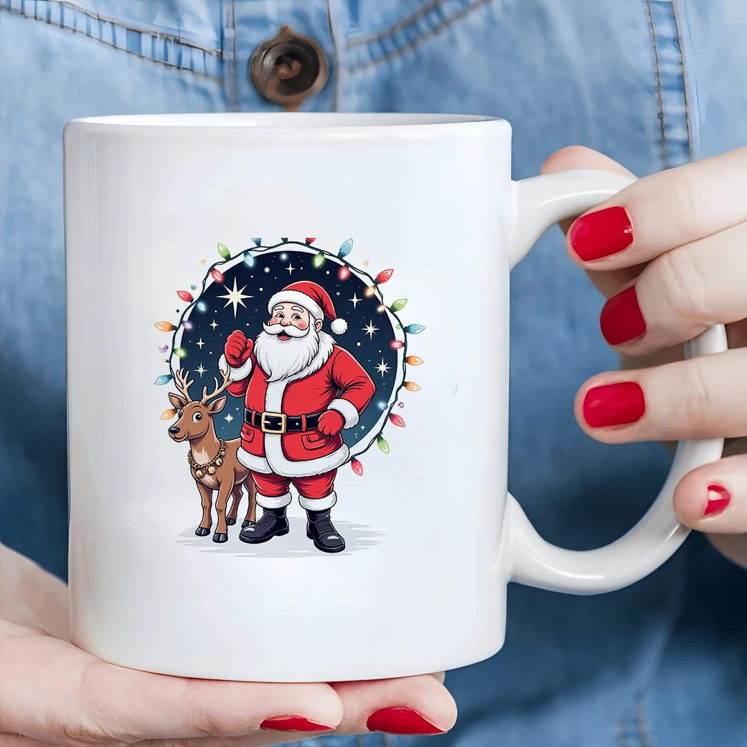 Tazza da 11 once + illustrazione di cartoni animati di renne di Babbo Natale + regalo di Natale - Set di tazze da caffè per ufficio familiare con bottiglia d'acqua per bambini