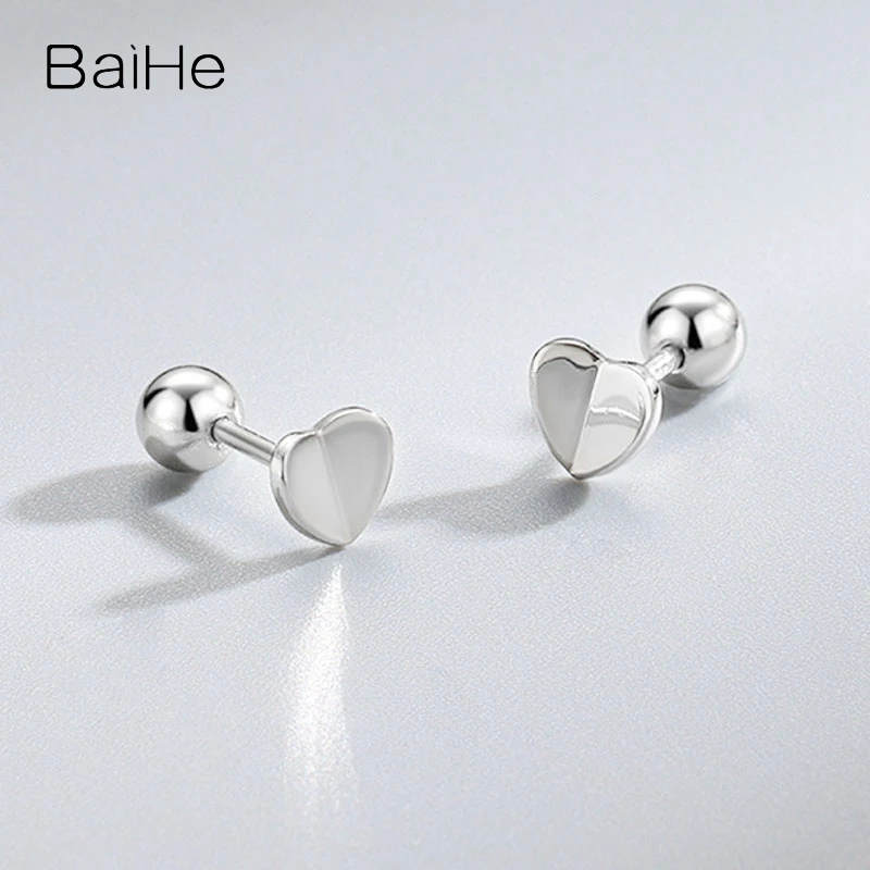 BAIHE Solid 14K White/Yellow/Rose Gold Heart Stud earrings for women men Trendy Daily wear Fine Jewelry الأقراط Gelang telinga