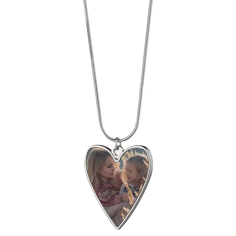 10pcs Sublimation Blank Heart Pendant Necklace Heat Transfer Print Blank Charm Necklace for Creative Women Men Jewelry Gift