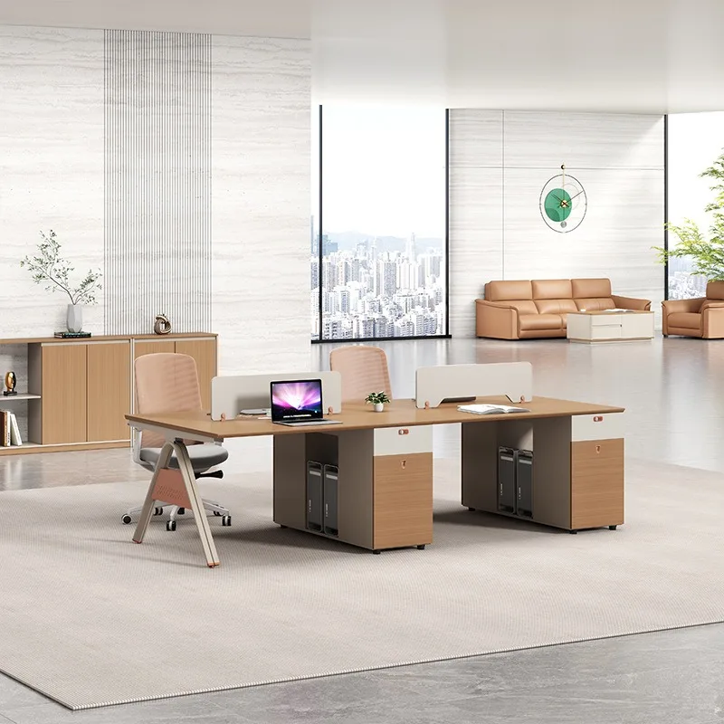 Office Desk and Chair Set for 4 to 6 People Modern Minimalist Computer Desk with Partition Panels Employee Booth Office