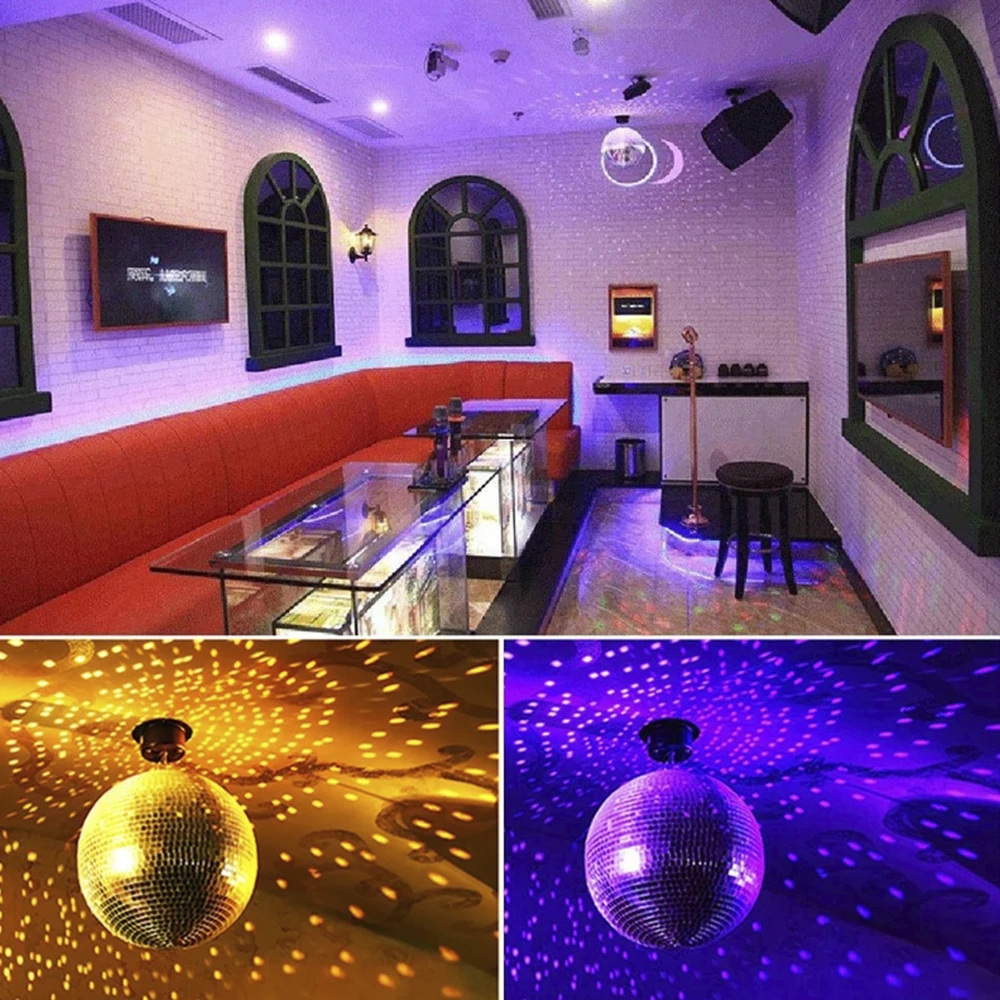 2/1pc Flash Disco Ball Lamp Stage Mirror Light Reflecting Rotating Hang Mirror Ball Light Home Yard Wedding Bar Xmas Party Decor