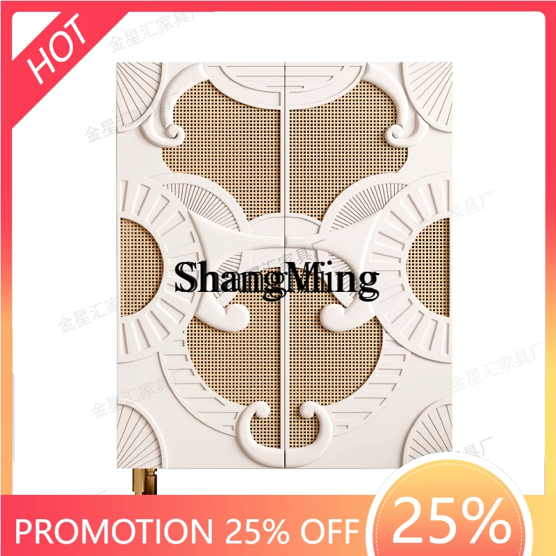 

ZYY Exquisite Premium Cream Wind Rattan Dining Side Locker Entry Engraved Bedroom Storage Wine Storage Cabinet