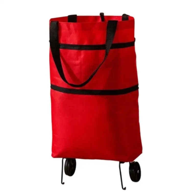 E8BD Foldable Rolling Shopping Cart with Oxford Cloth Bag, Wheeled Pull Base and Carry Handle for Grocery and Market Trip