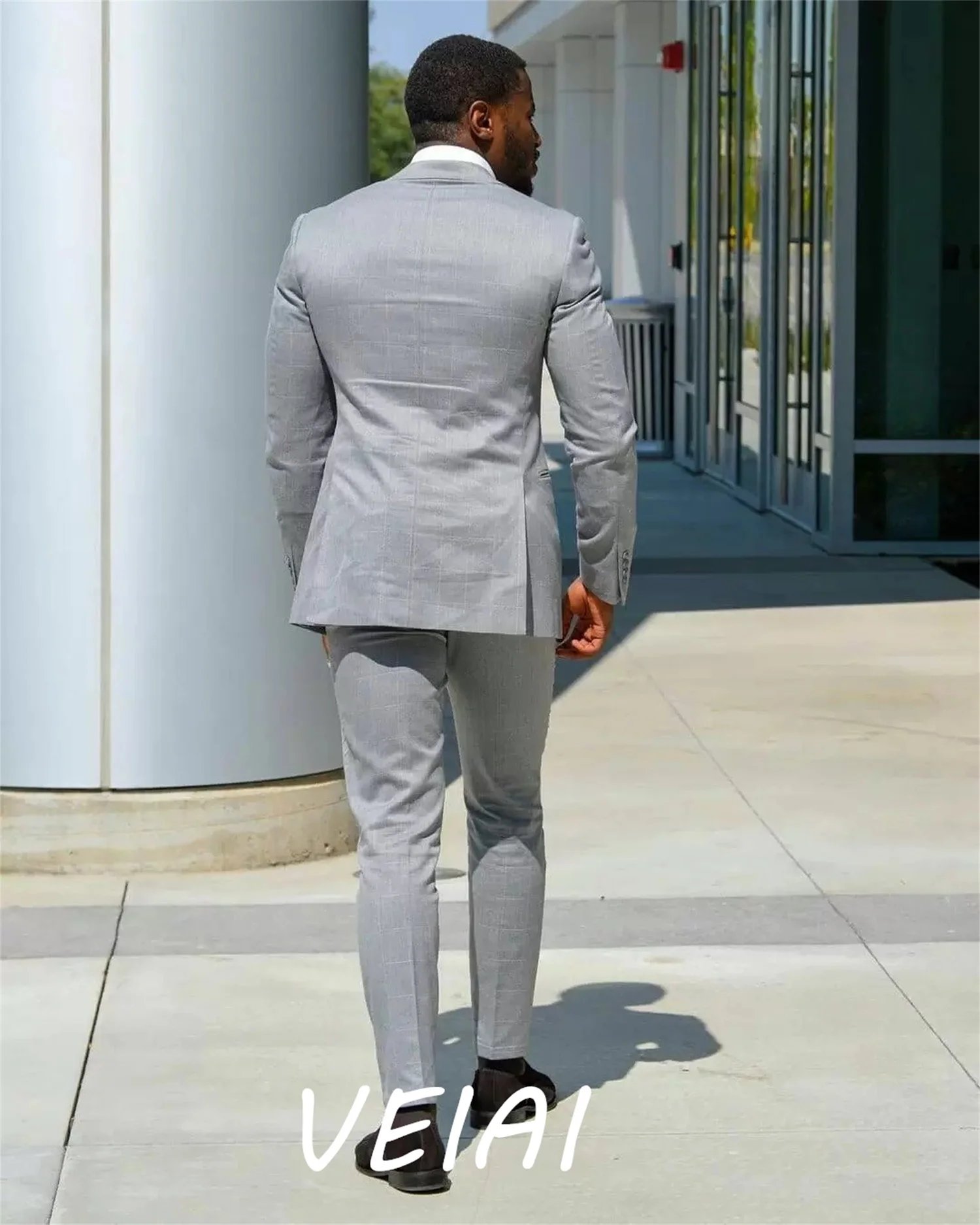 

Серые деловые костюмы в клетку по индивидуальному заказу для мужчин, комплект из 2 предметов, однобортный деловой офисный мужской костюм, женская одежда, элегантный