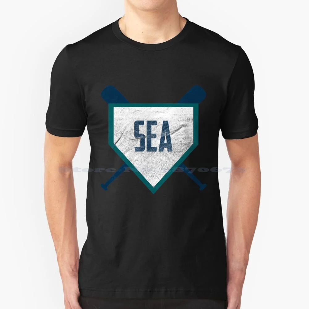 Seattle Abbreviation Retro Baseball Home Plate Design T Shirt 100% Cotton Tee Seattle Baseball Mariners Baseball Retro Baseball