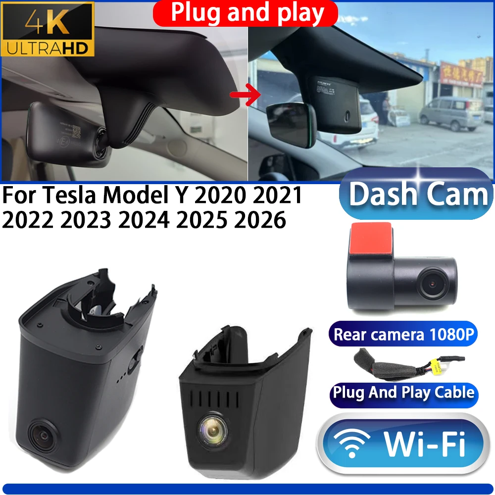 

For Tesla Model Y 2020 2021 2022 2023 2024 2025 2026 Dash Cam Camera DVR 4K UHD Night Vision Wifl Plug And Play Video Recorder