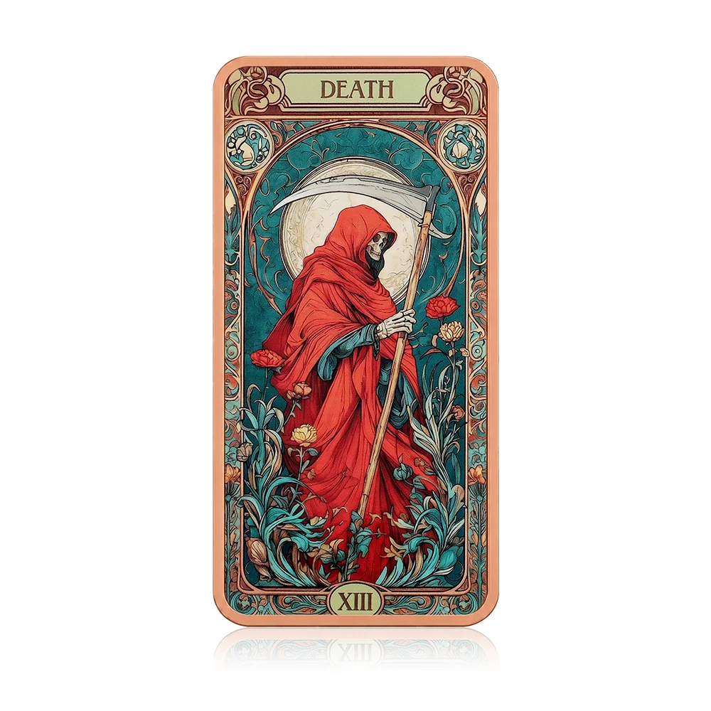 10oz .999 Fine Copper Bar Death XIII Tarot Card Grim Reaper Red Robe Skeleton Pure Copper Bars Gothic Witchcraft Decor Gift
