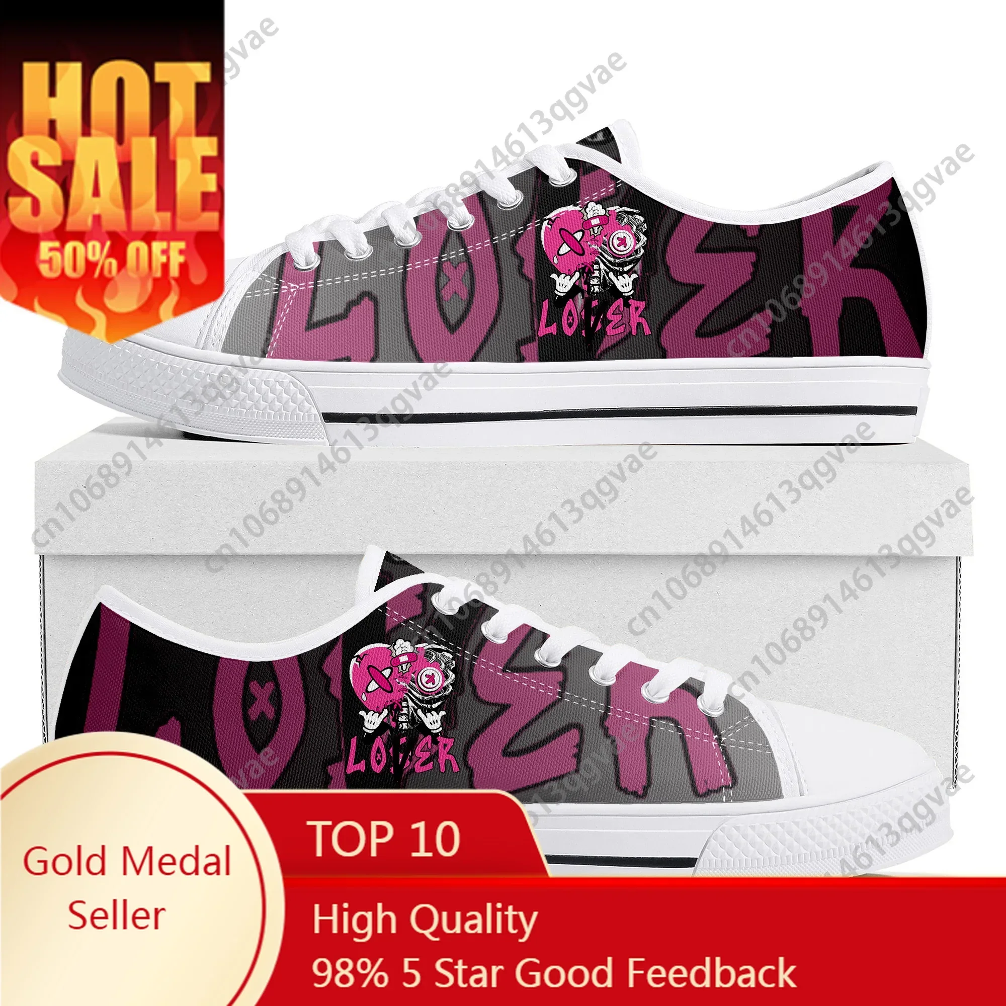 

Pink Loser Lover Pink Drip Heart Low Top Sneakers Womens Mens Teenager High Quality Shoes Tailor-Made Canvas Sneaker Couple Shoe