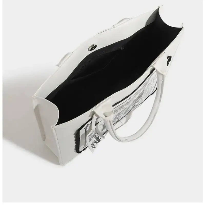 Bloom Lolita Bow White Tote Bag Purse Women Sweet Cute Leather Large Capacity Shoulder Bags Ladies Haruku Aesthetic Handbag