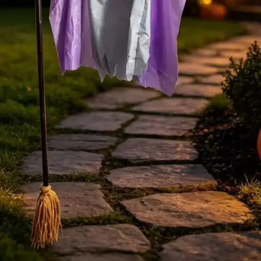 Floating Witch for Lawn Halloween Witch Decoration 200cm Halloween Flying Witch Prop with Glowing Eyes Sound Effects for Garden