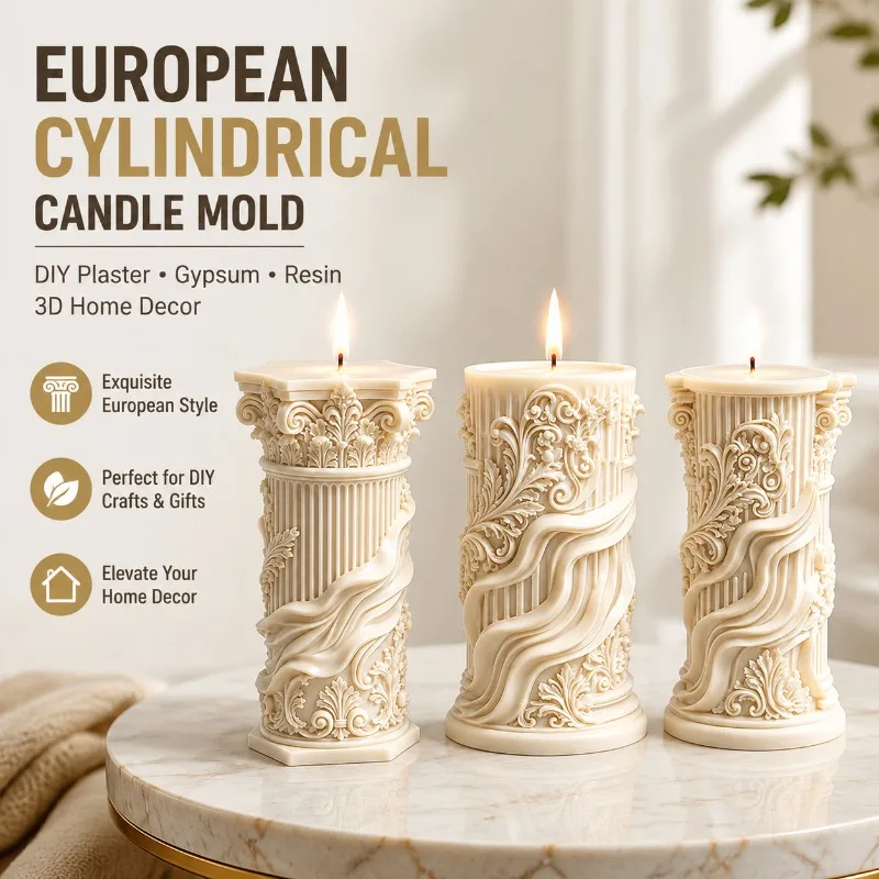 Europäische zylindrische Silikonform zum Selbermachen von Aromakerzen, Gießform für Duftstein, Gips, Epoxidharz, Ornament, wiederverwendbar