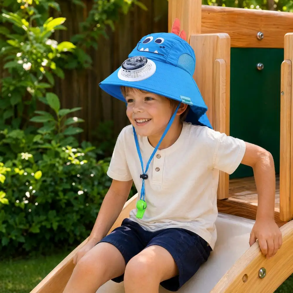 Breathable Mesh Sun Hat Kids Sun Cap with Built-in Solar Fan Wide Brim Sun Protection Hat Breathable Mesh Summer Hat