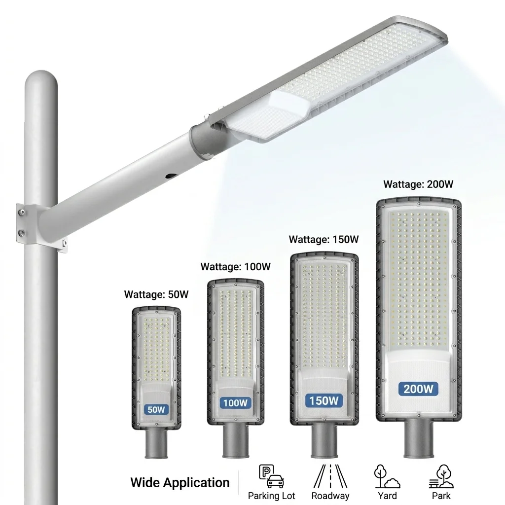 Lampa uliczna LED 50W-200W IP67 Wodoodporna Lampa Drogowa, 6500K 2000LM AC85-265V Zewnętrzna Lampa Oświetleniowa do Parkingów i Placówek, Zapewniająca Bezpieczeństwo