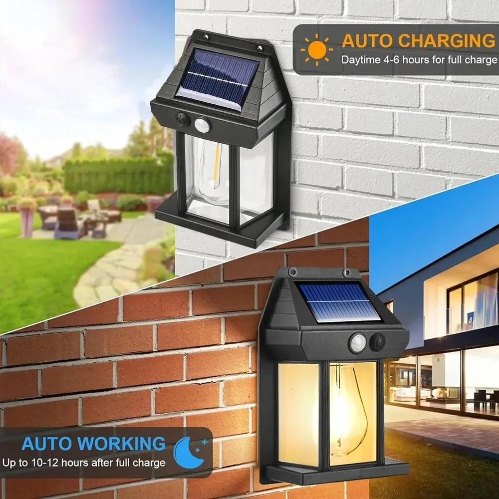 4pcs New Solar Tungsten Safety Night Lamp Waterproof Intelligent Induction Wall Lamp Courtyard Garden Villa Decor Light