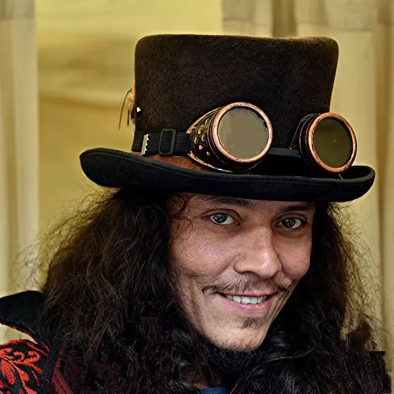 Steampunk Hat - Brown Victorian With Goggle Costume Hat for Adults - Halloween Top Hat
