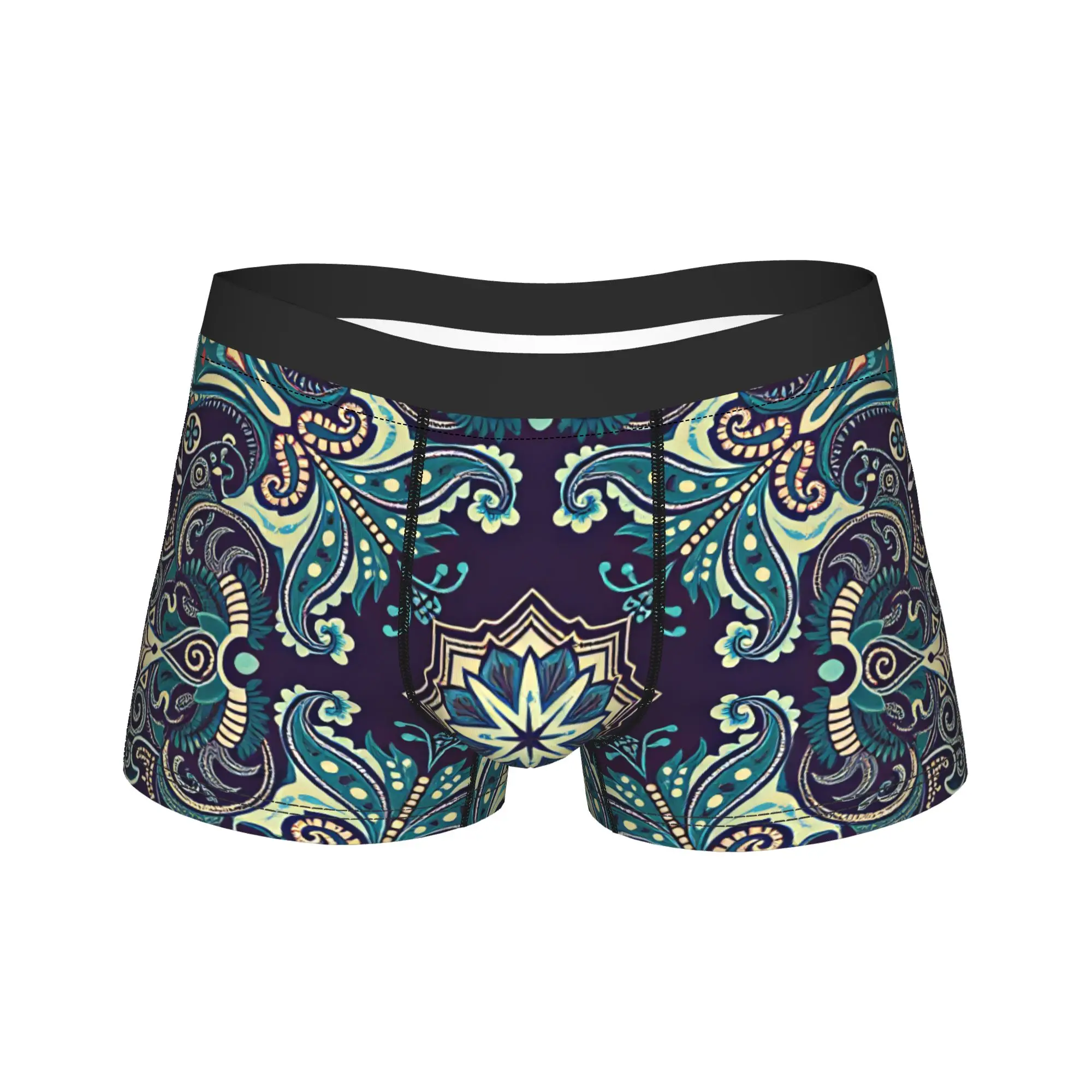 Red Double Layer Feather Paisley Shorts Briefs  Underwear High Quality Male Elastic Trunk Custom DIY Plus Size Underpants