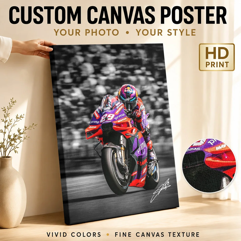 Jorge Martin MotoGP Canvas Print Poster Contemporary Sports Style Wall Decor With Customized Photo For Garage Ideal Rider Gift