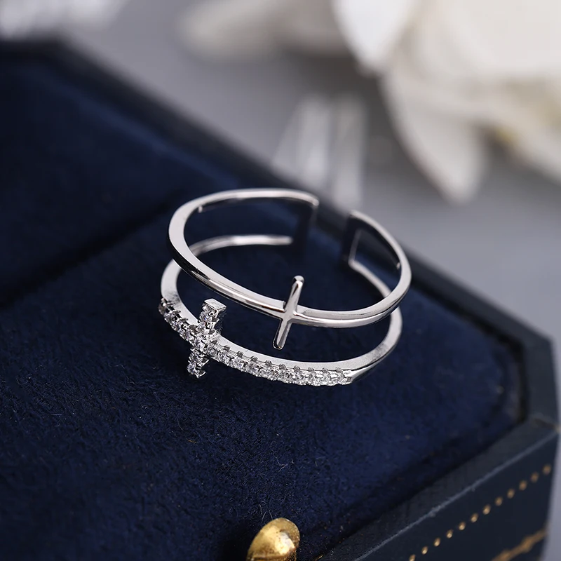 

Fashionable and Personalized Authentic S925 Silver Double-layer Cross Opening Ring