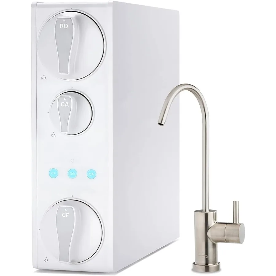 

Березервуарная RO-система под раковиной с краном из матового никеля. Натуральная щелочная эпиляция pH. 500 GPD 2:1. Соотношение чистого дренажа N.