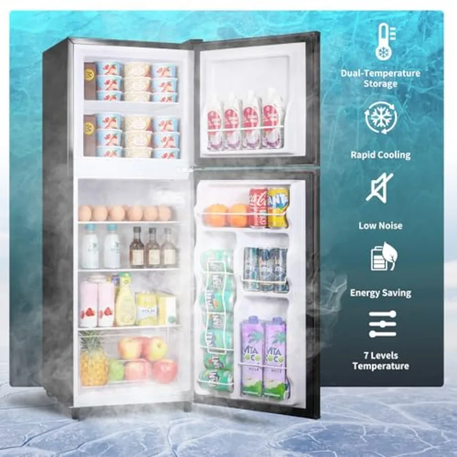 ثلاجة صغيرة مدمجة ببابين مع فريزر 4.5 قدم مكعب لغرفة النوم والمكتب والمرآب وأرفف قابلة للتعديل وإضاءة LED للباب قابلة للعكس 7 لتر