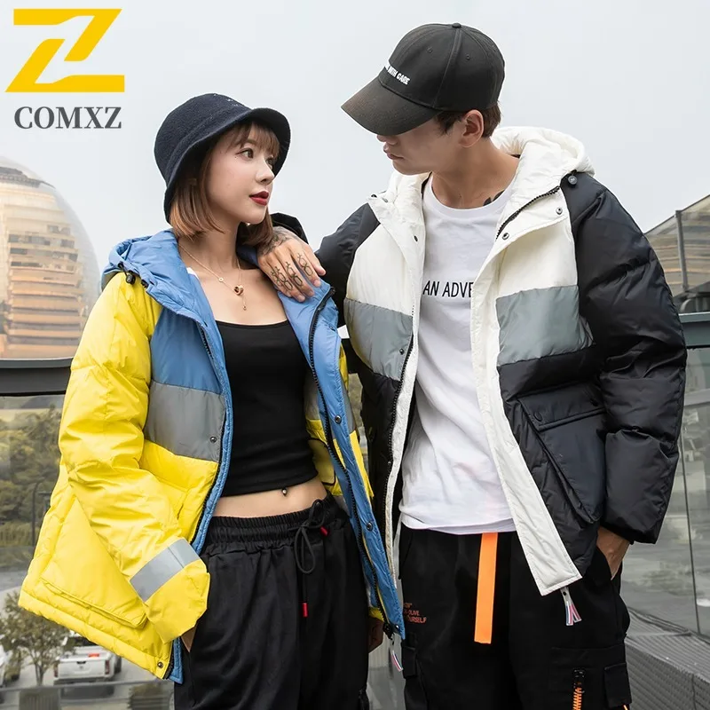COMXZ Mens Bread Jacket Color Blocking Hooded Trendy Versatile Fit Camping Trip Puffer Jacket Travel High Quality Winter Jacket