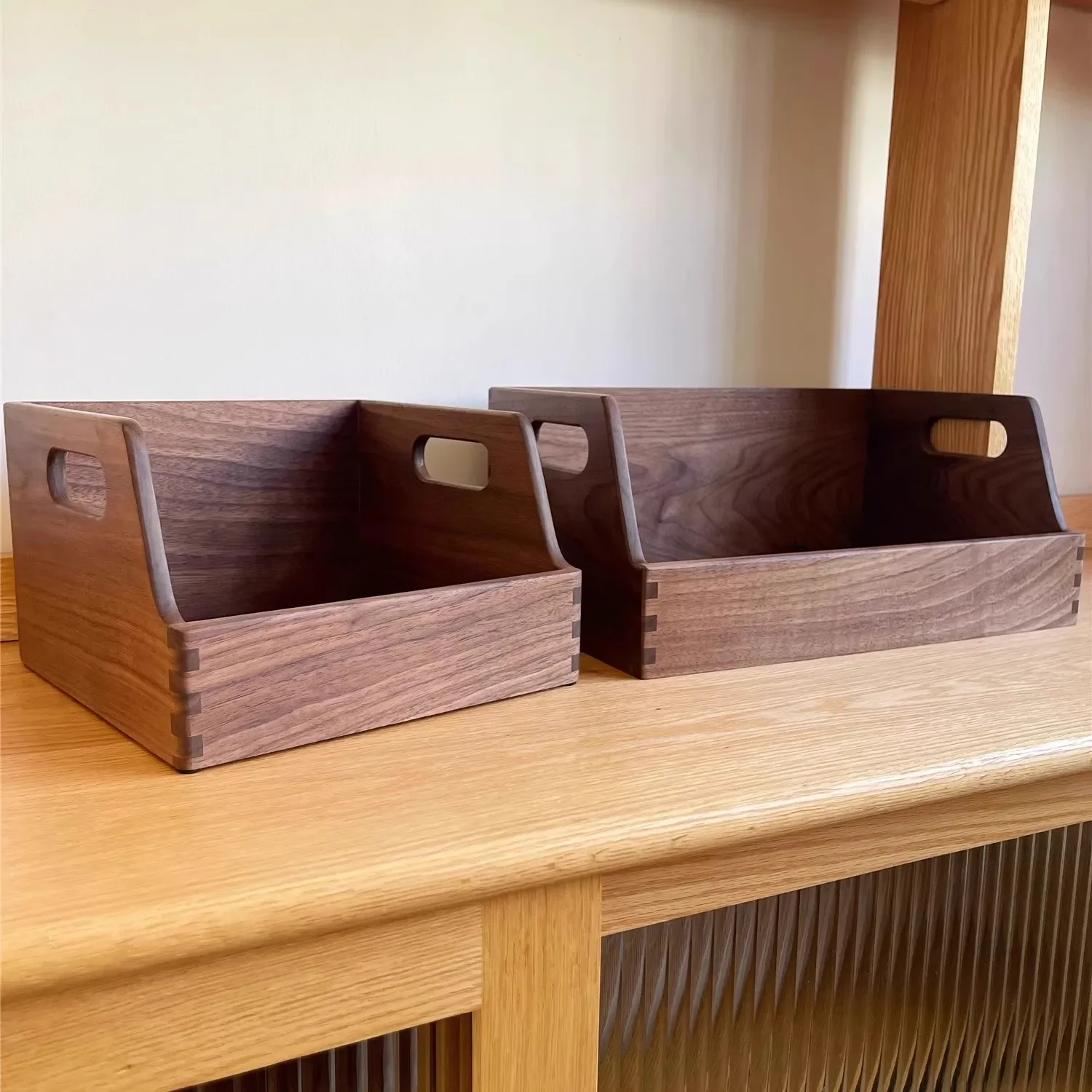 Nordic Style Storage Box with Handle Office Desktop Black Walnut Table Organizer Wooden Files Holder
