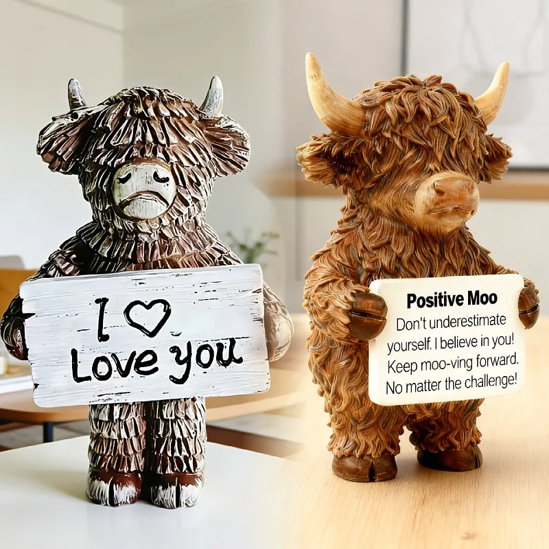 Creative Highland Cow Statue, Resin Craft Desktop Statue, Suitable for Home, Office, Living Room, and Bathroom Decoration Gifts