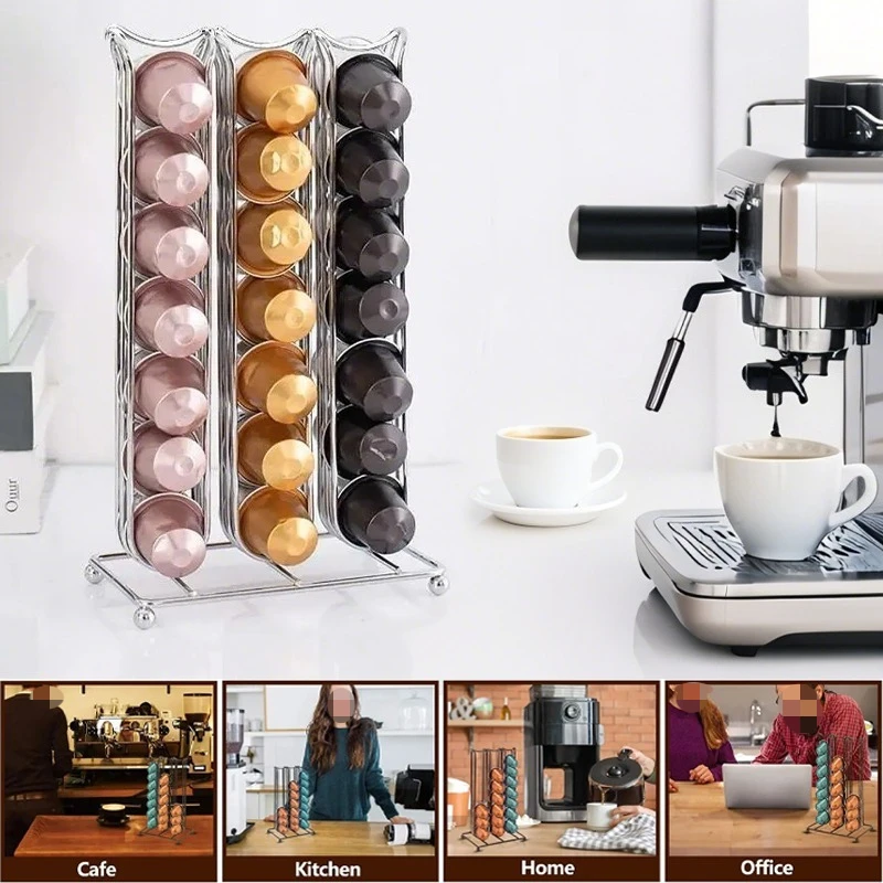 

Nespresso Capsule Holder for 42 Pods Black Gold Silver Coffee Capsule Dispenser Stand Kitchen Office Organizer with Sturdy Base