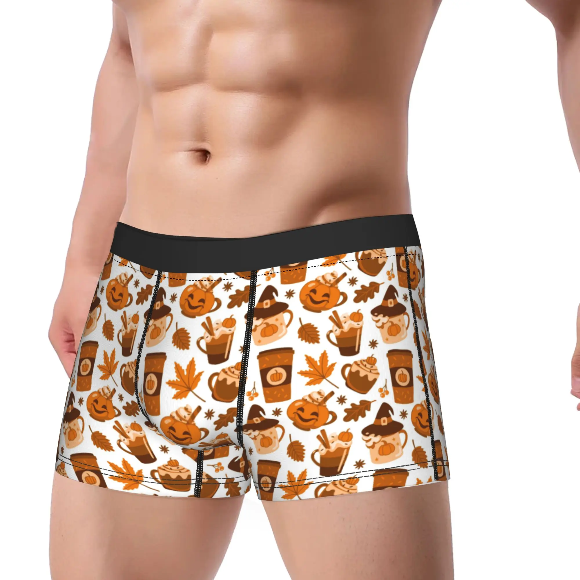 Men's Pumpkins Halloween Fall Leaves Long Underwear  Funny Boxer Briefs Shorts Panties Male Soft Underpants M-XXL