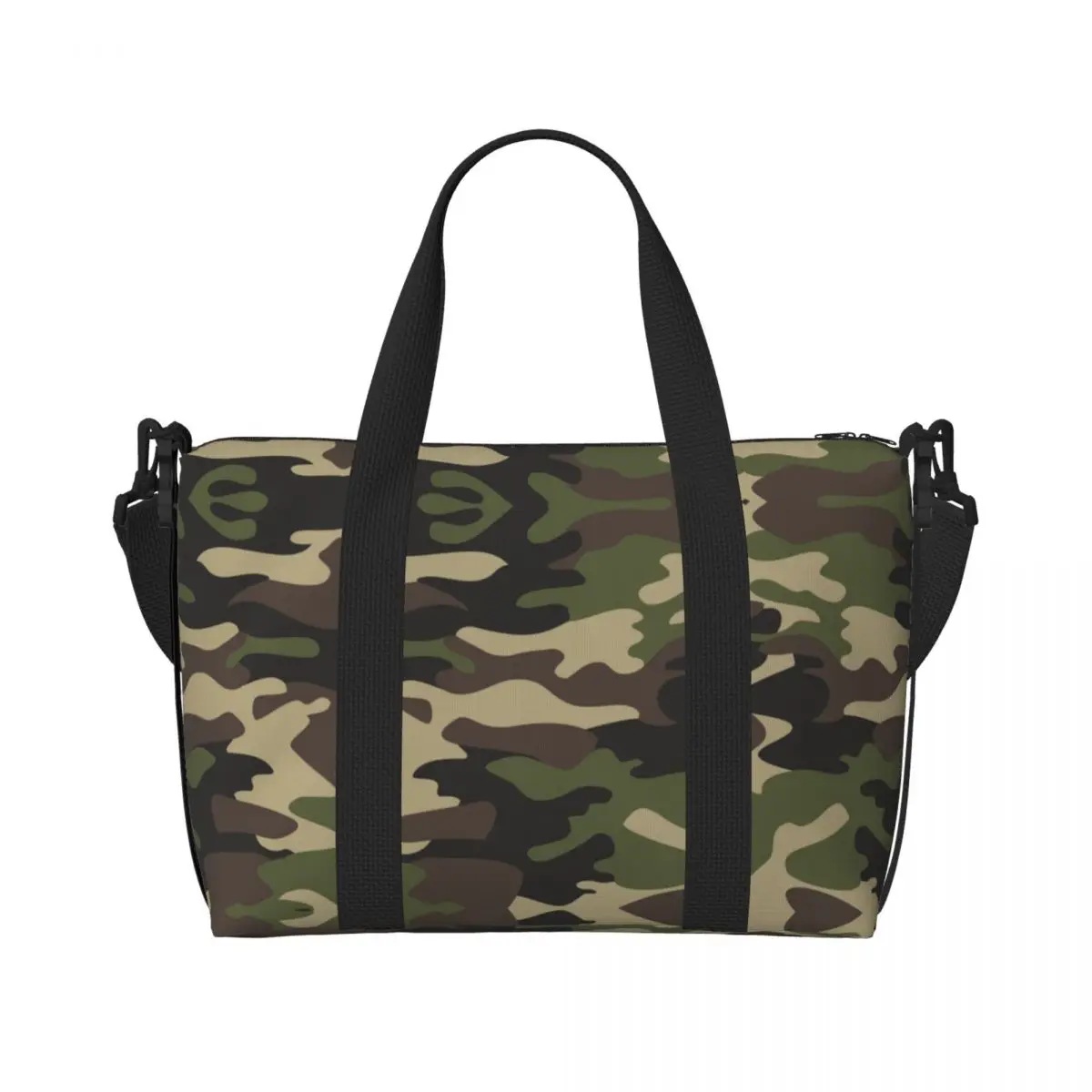 Custom Green Brown Military Camouflage Beach Tote Bag Women Army Jungle Camo Large Compartment Gym Beach Travel Bags