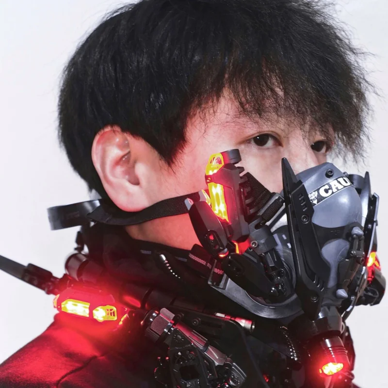 Rauchen macht elektronische Punk Kragen Cosplay Cyberpunk Requisiten Maske Flügel Ring Halloween Geschenk Halskette LED Licht