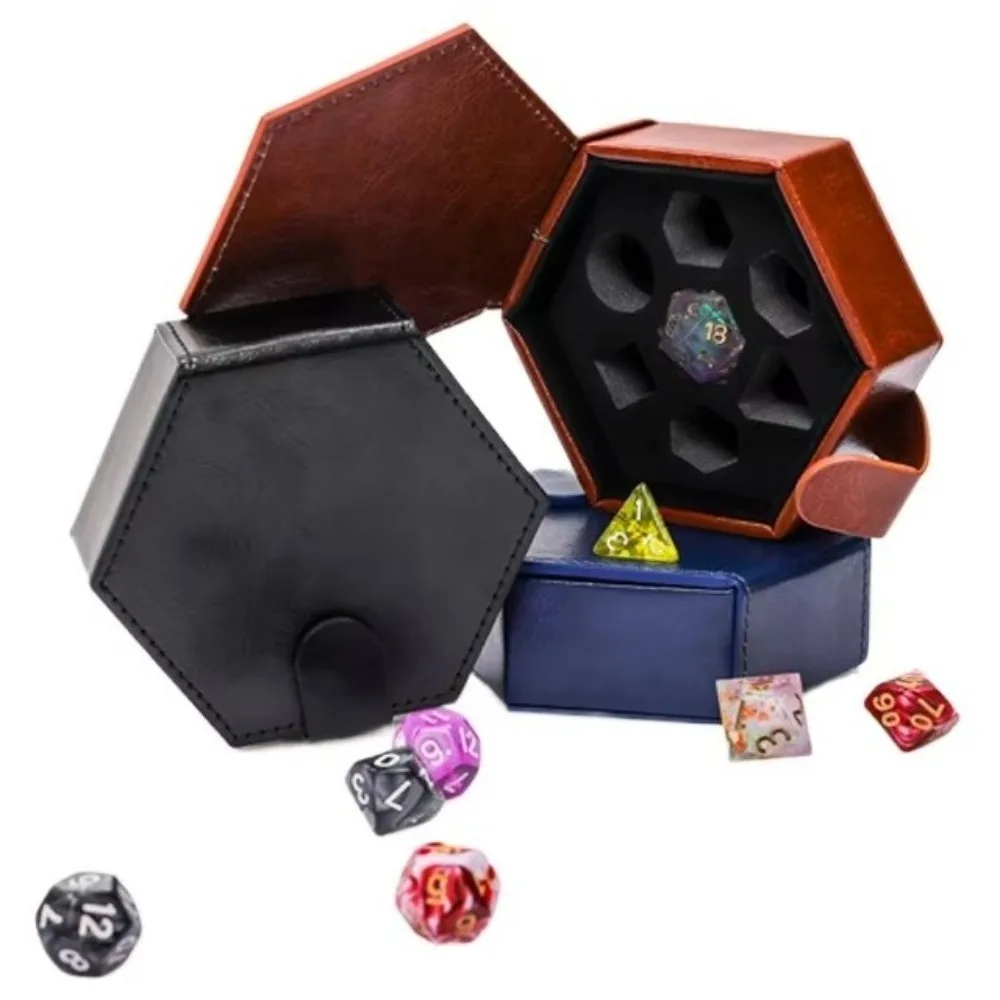 New PU Leather Dice Storage Bag Hexagon Can Hold 7 Dice Run Group Dice Box Protective DND Dice Tray