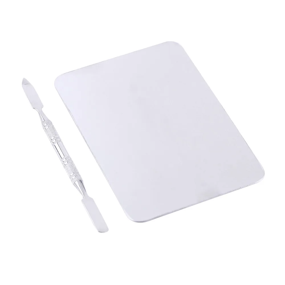 2pcs Small Size Makeup Mixing Palette Stainless Steel Comes with Spatula Stainless Steel Blending Plate Smooth Surface