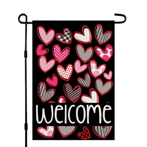 Valentines Day Love Heart Garden Flag 12×18 Inch Burlap Double Sided, Welcome... PPZ
