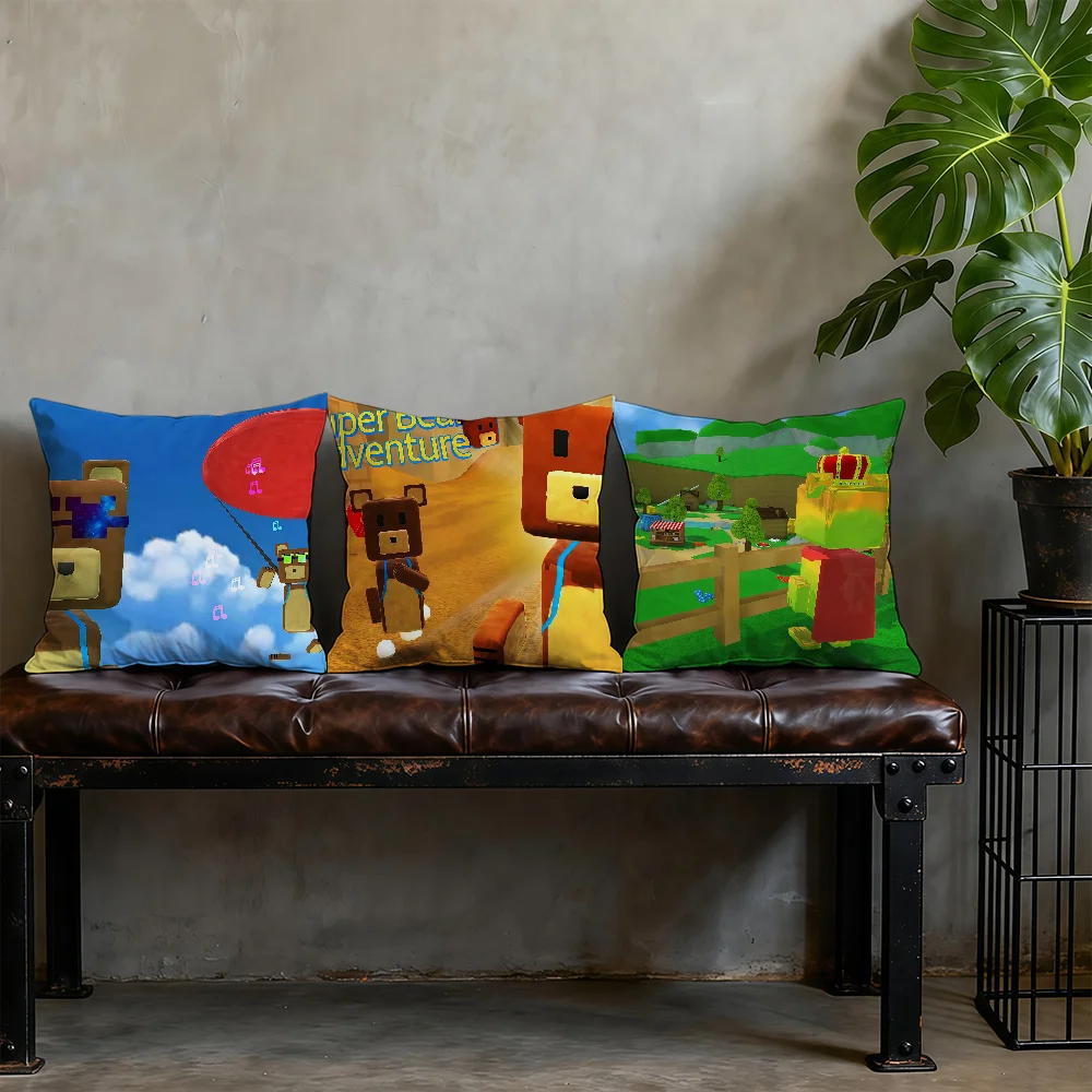 Super Bear Adventure Video Game Cushion Cover Decorative Throw Pillow Covers Modern Square Cushion Romantic Couch Sofa Bed Car