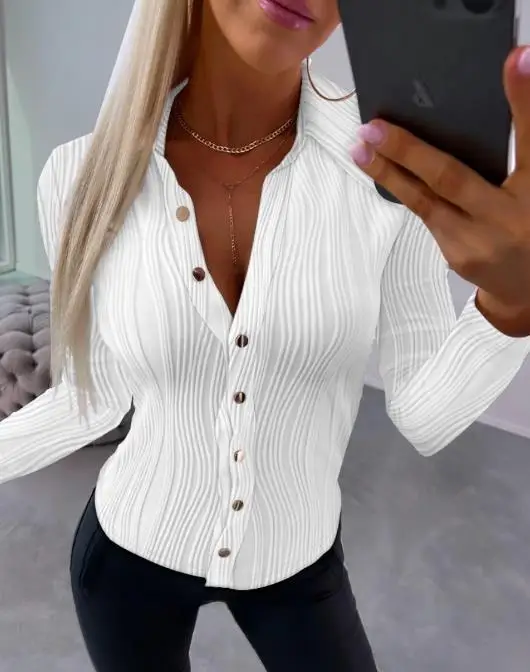 Long Sleeve Sexy V-Shaped Collar Solid Color Women's Blouse Women 2024 Spring Autumn New Fashion Elegant Style Top T-Shirt Tee