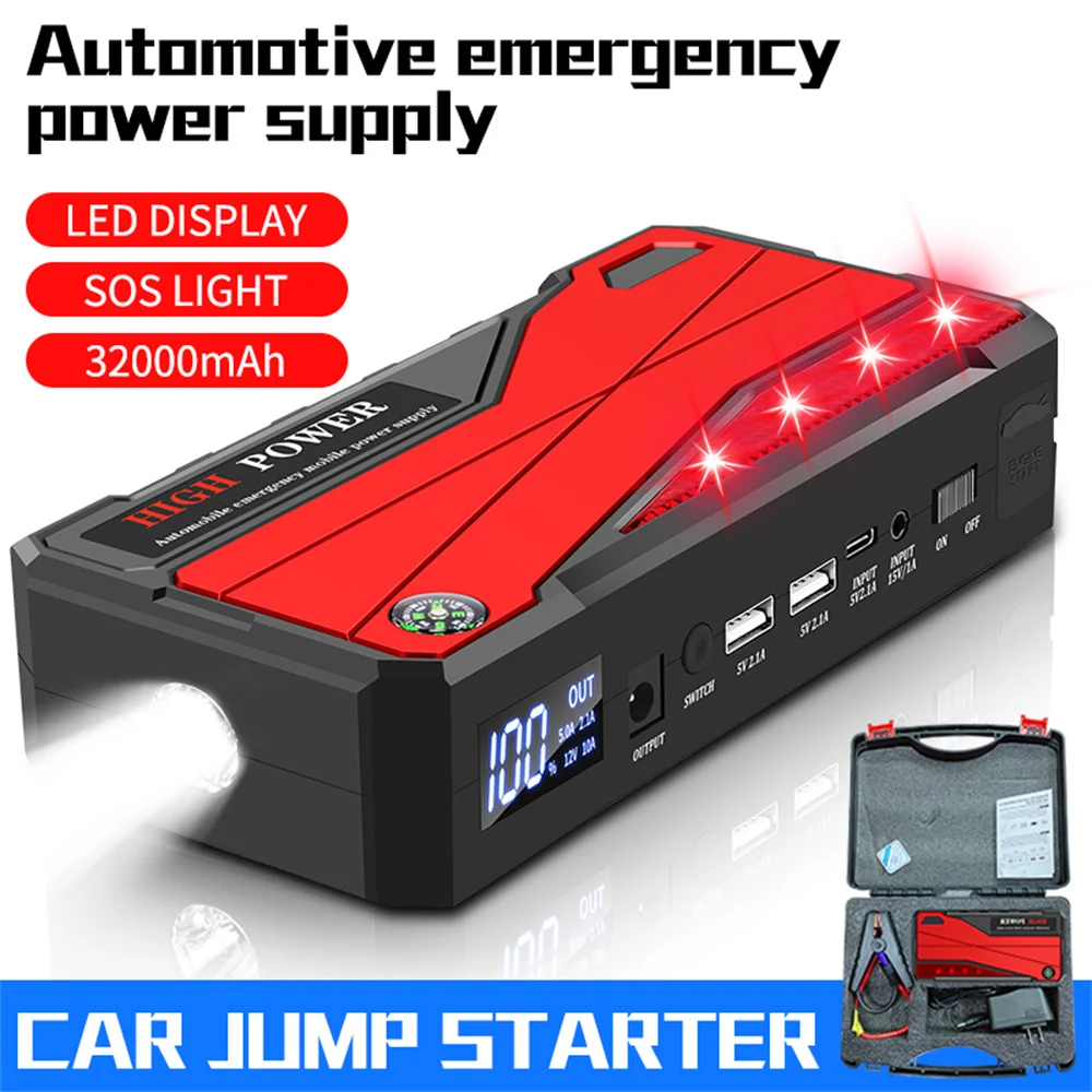 1000A Start Power 32000mAh Jump Starter 12V High-power Automobile Emergency Starting Power Supply For Diesel Gasoline Vehicle