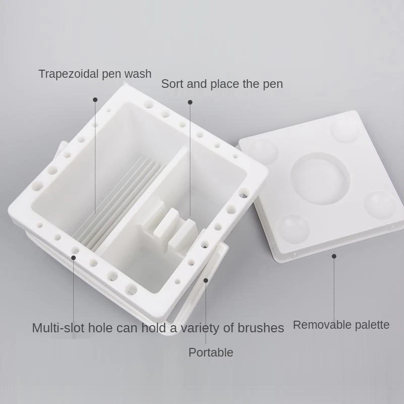 Portable Pen Washing Bucket White Paint Cups Kids Brush Pen Holder Art Buckets Drawing Painting Pens Barrel Square Container