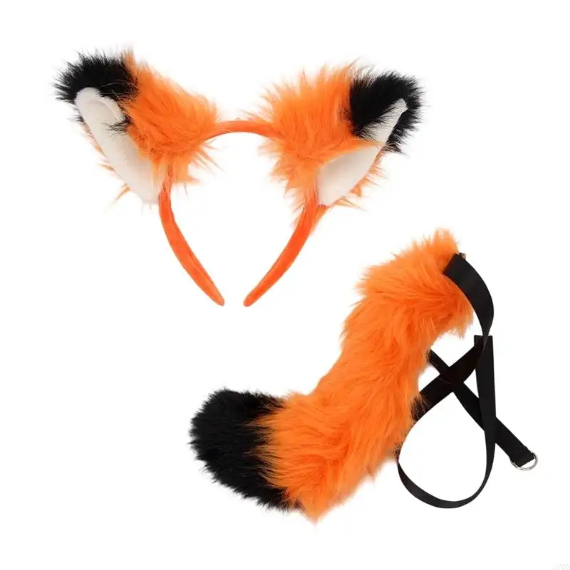 Realistic Ear Hairband With Attached Tail For Themed Dressing Up Event
