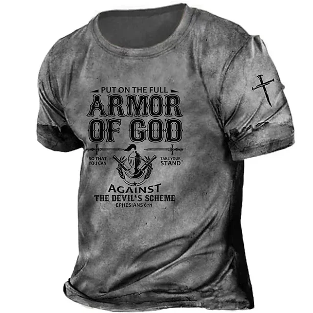 Men's Unisex Templar Cross Letter Graphic Prints T Shirt Vintage T Shirt Short Sleeve T Shirt Crew Neck Shirt Retro Sports Tops