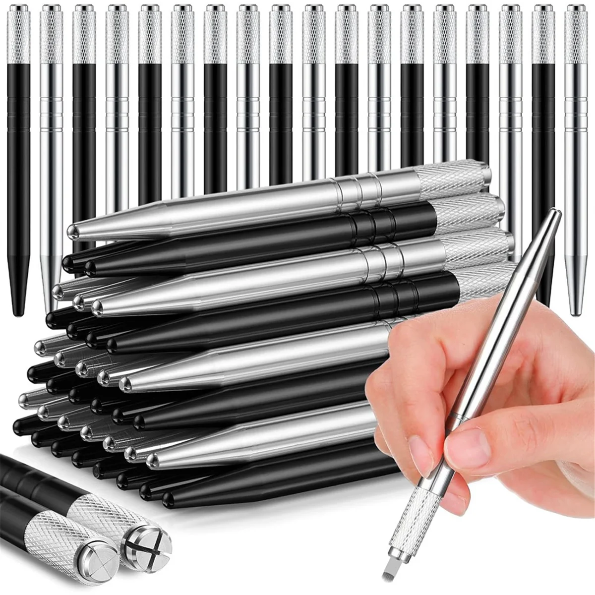 50 Count Microblading Pens Manual Eyebrow Pencils Microblading Supplies Aluminum Microblading Hand Tools for Cosmetics C