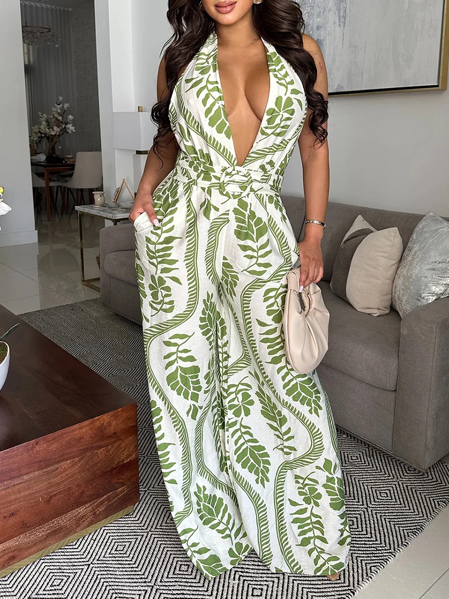 ZIML ヒットカラーエレガントな痩身背中の開いたセクシーなジャンプスーツ女性のためのホルターノースリーブハイウエスト気質ジャンプスーツ女性の新しい