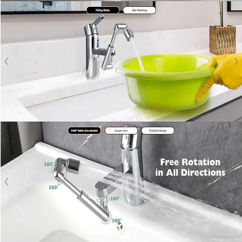 1440° Rotation Telescopic Faucet Extender 2 Modes Splash Proof Aerator Washbasin Kitchen Faucet Filter Bubbler Nozzle Extension