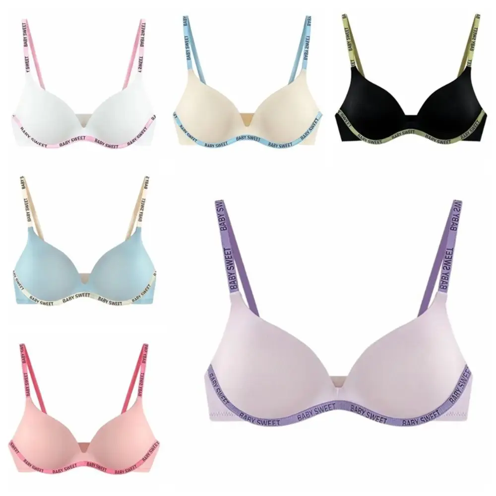 Удобный ультратонкий беспроводной бюстгальтер с надписью, 3/4 чашки, регулируемый ремешок, глубокий V-образный вырез, бесшовный бюстгальтер в корейском стиле, противоскользящий пляжный бюстгальтер пуш-ап