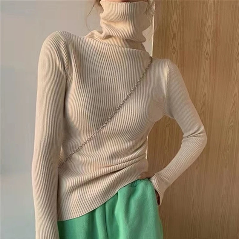 

Turtleneck Elegant Knitted Long Sleeve Pullover Slim Fit Winter Fashion Casual Tops Women Autumn New Shirt Sweater
